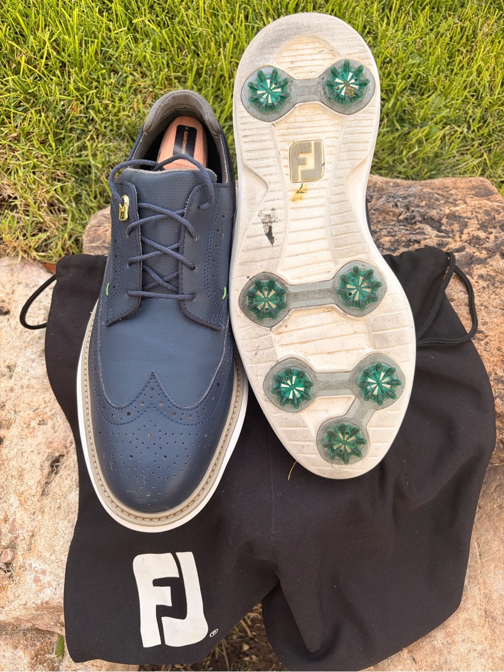 FootJoy Navy Leather Wingtip Golf Oxfords with White Sole